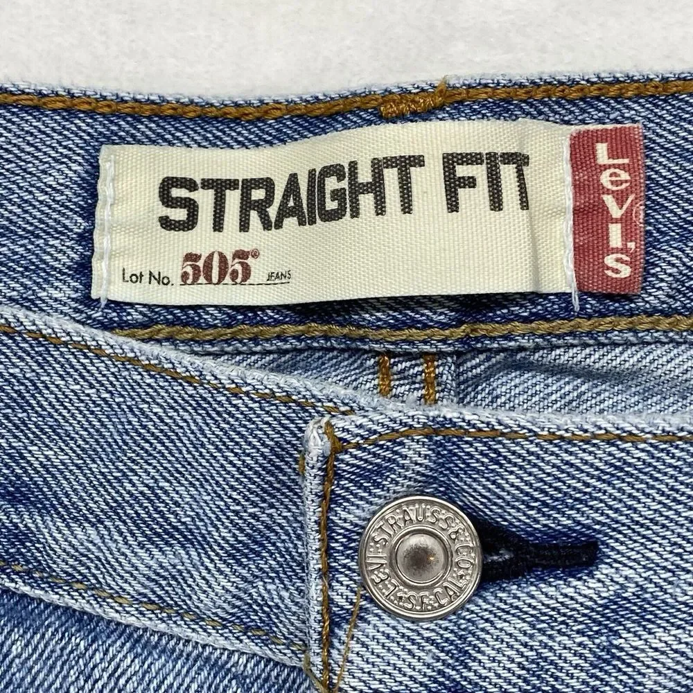 Levi's 505 Jeans Mens W34 L30 light Denim Classic Straight Leg Casual Pants flaw